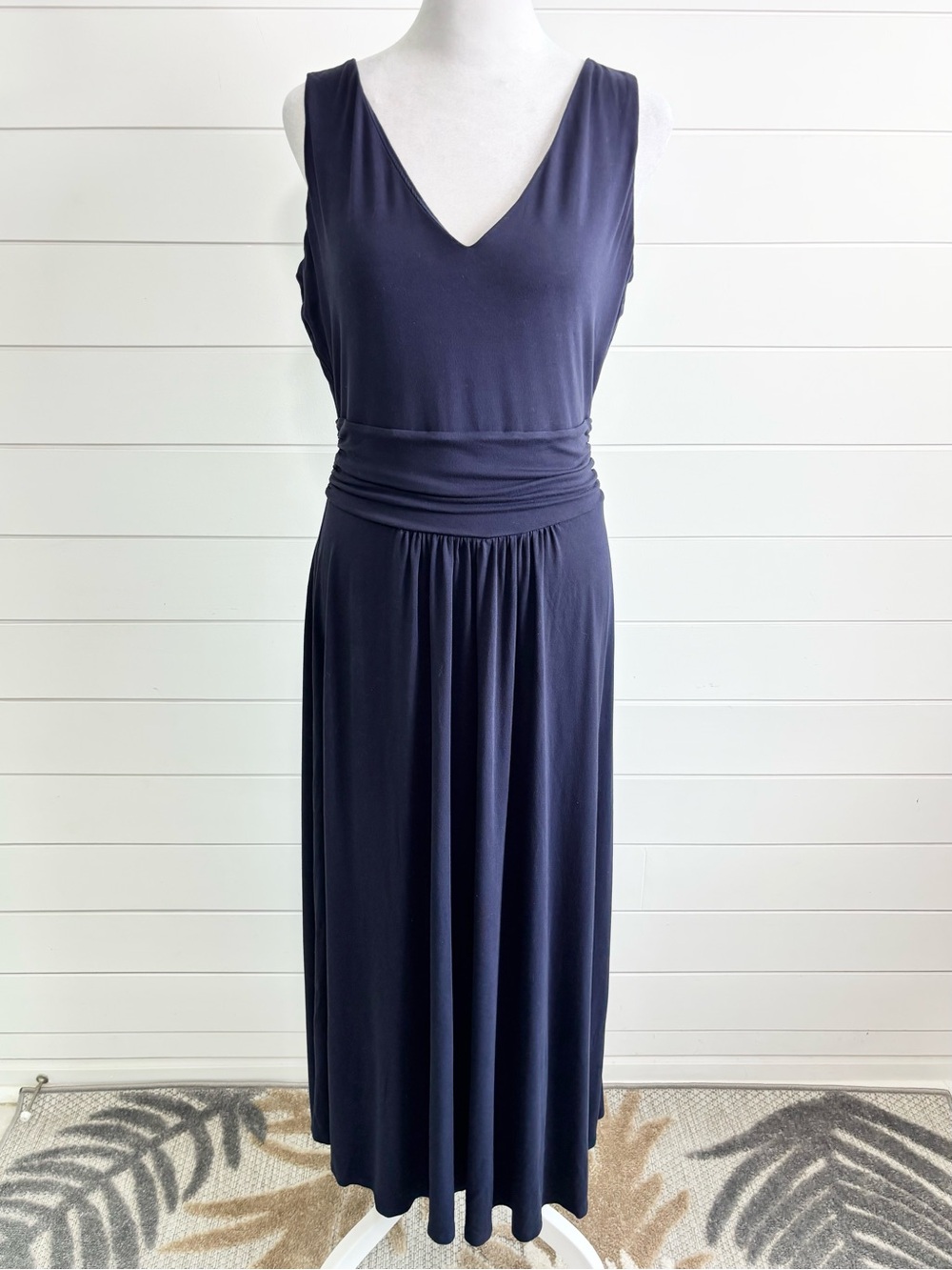 Boden Navy Ruched Waist V‑Neck Maxi Dress Size 8